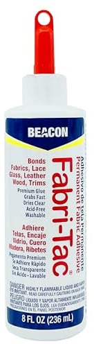 Beacon Fabri-Tac 236ml Large Bottle, Clear - Permanent Adhesive Fabric Glue - Strong Leather Glue for Lace, Glass & Trims - Quick Drying Craft Glue for Upholstery, Home decor & Household Repairs