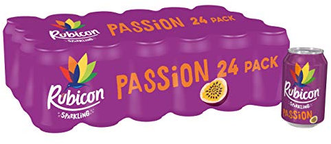 Rubicon 24 Pack Sparkling Passion Flavoured Fizzy Drink with Real Fruit Juice, Handpicked Fruits for a Temptingly Intense Taste Made of Different Stuff - 24 x 330ml Cans