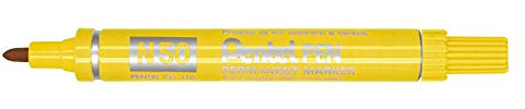 Pentel N50 Permanent Marker, Bullet Tip with Aluminium Barrel, Waterproof Yellow ink (Single Pen)
