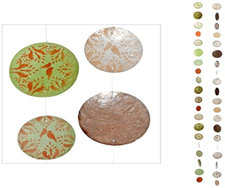 Capiz Muschel Girlande Windspiel Muschelgirlande Deko perlmutt orange/ grün oder mokka /lachs Motiv Vögel 1 Stück
