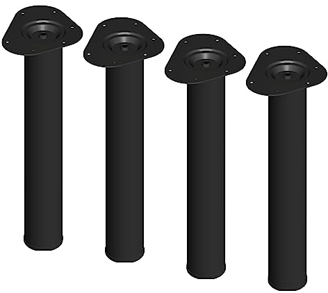 Element System 4 Stück Stahlrohrfüße rund, Tischbeine, Möbelfüße inklusive Anschraubplatte, Länge 40 cm, Durchmesser 60 mm, 4 Farben, 6 Abmessungen, schwarz, 11102-00011