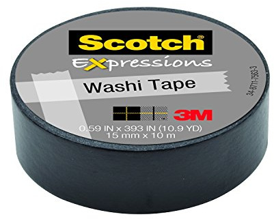 Scotch KK1510S ScKreativ-Klebeband, Washi Tape, Dekoband, 15 mm x 10 m, schwarz