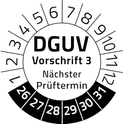 Nächster DGUV Vorschrift 3 Prüftermin Prüfplakette, 100 Stück, in verschiedenen Farben und Größen, Prüfetikett Prüfsiegel Plakette Nächste Prüfung DGUV V3 (30 mm Ø, Weiß)