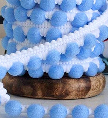ab 5m Mini Bommelborte 1,2 cm breit Farbe Weiß & Blau Pompomband Pompons Dekoborte Bordüre (DE)