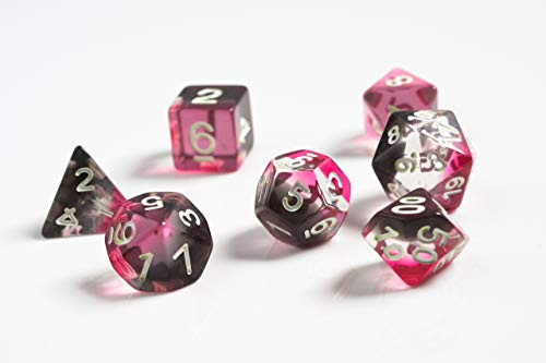 Pink, Clear, Black Resin Polyhedral Dice Set