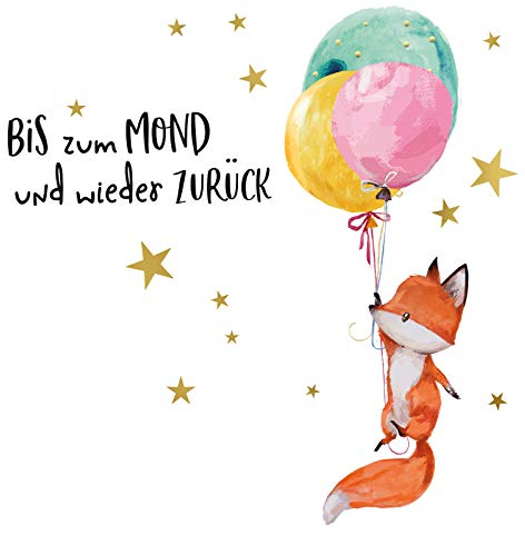 Little Deco Kinderzimmer Wandtattoo Fuchs & Spruch Bis zum Mond I 83 x 54 cm (BxH) I Luftballons Wandbilder Deko Babyzimmer Mädchen Wandsticker Kinder DL207-3