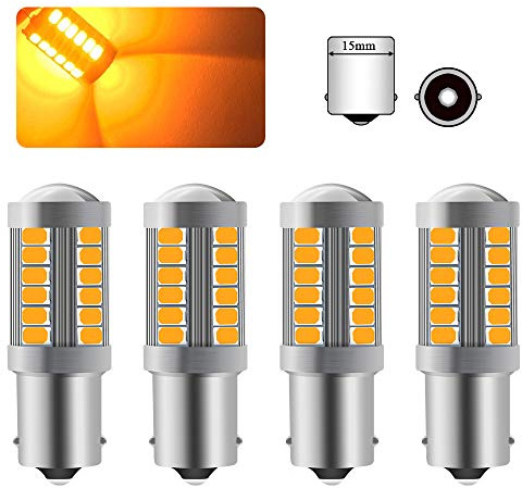 Sidaqi 4 X P21W LED Ampoule Jaune Super Bright 6000K 5630 33 SMD 1156 BA15S Ampoule LED Clignotant Voiture Avant et Arrière Clignotant 12-30V