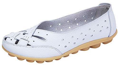 Alaso CasualFlat Mocassins Sandales Ballerines pour Femme blanc 2,5