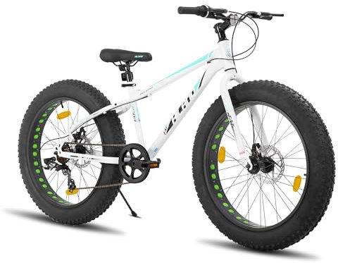 Hiland 24 Zoll Fat Tire Mountainbike für Jungen und Mädchen, 7-Gang Mountainbike, Doppelscheibenbremse, Strand und Schnee Fahrrad, Weiß