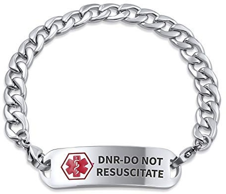 Bling Jewelry Dnr - Nicht Wiederbeleben Identifikationsmedizinisches Id Miami Cuban Link Armband Für Männer, 8,5 Zoll, Stahl, Individuell Graviert