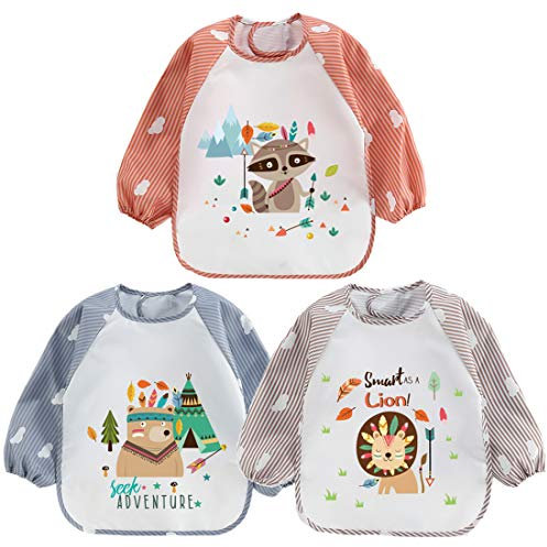 ElecMotive 3PCS Enfant Bébé Tablier Bavoir Blouse à Manches Longue Imperméable 6-36 mois