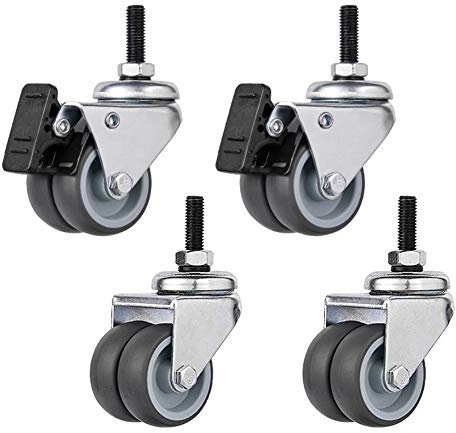 2‘’ 50mm Gewinde M10 Möbel Rollen Doppelrad Schwerlastrollen 200kg Leise TPR Gummi Lenkrollen mit Bremse Stahlhalterung Für Krippe Babybett Bürostuhl Tabelle Wagen Industrietransport 4 Stück