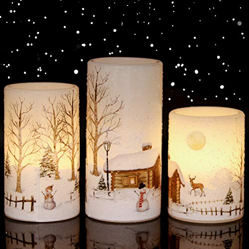 Eldnacele - Candele natalizie senza fiamma tremolanti con timer 6H, vera cera candele luci LED fiamme per la decorazione domestica di Natale alimentato da 2 batterie AA