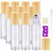 Yalbdopo 10Pcs, 10Ml Essential Oil Roller Bottles - Refillable Clear Glass Roll on Bottles with Stainless Steel Roller Ball & Wood Grain Plastic Cap, Include 12 Label, Dropper & Opener