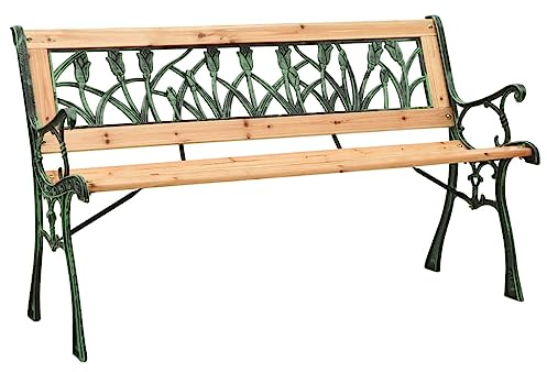 vidaXL Tannenholz Massiv Gartenbank Sitzbank Parkbank Gartenmöbel Balkonbank Terrassenbank Bank Outdoor Garten Terrasse 122cm Gusseisen