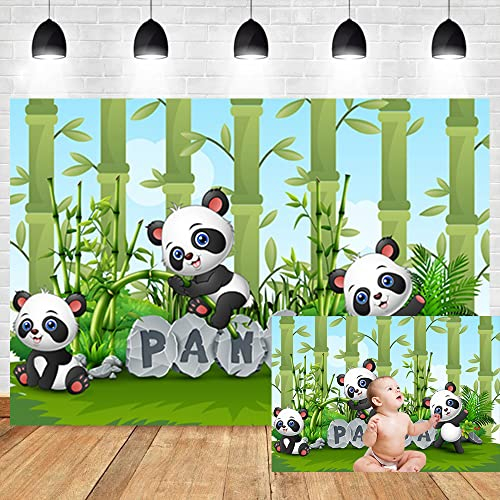 OERJU 1,8 x 1,2 m Cartoon Panda Hintergrund Kinder Happy Birthday Fotografie Hintergrund Grün Frisch Bambus Rasen Niedlich Tier Zoo Motto Party Baby Shower Kinder Neugeborene Banner Dekor Vinyl