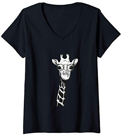 Damen Vintage Hipster Giraffe In Brille Brille Geschenk T-Shirt mit V-Ausschnitt