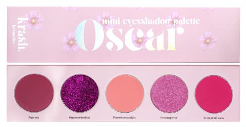 KRASH KOSMETICS Paleta de Sombras de Ojos - Mini eyEXshadow Oscar - 5 Tonos Super Pigmentados Larga Duración Mate Shimmer Glitter - Color Rosa Fucsia Granate - Espejo Incluido - Vegano y Cruelty Free