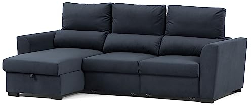 BUDWING Oliver Sofá Cama de Salón 3 Plazas - Chaise Longue Reversible, Arcón de Almacenaje y Reposacabezas Ajustable – Gris Oscuro