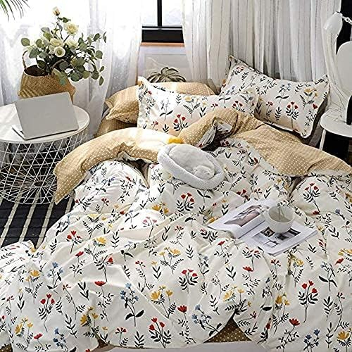 Boho Floral Bedding Set Yellow Flower Duvet Cover Blue Red Blossom Comforter Cover Botanical Country Garden Leaf Branch Quilt Cover for Kids Girls boys Women Room Decor Single Size,White Brown