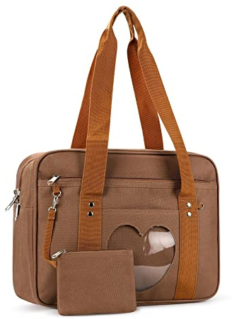STEAMEDBUN Kawaii Ita Bag Japanese School Bag Cute Tote Bag Large Shoulder Anime Heart Purse, Brown, Medium