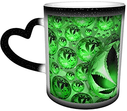 Oaieltj Mug amusant qui change de chaleur, motif feuille de cannabis personnalisé, sensible à la chaleur, changement de couleur, tasse à thé, tasse à café magique
