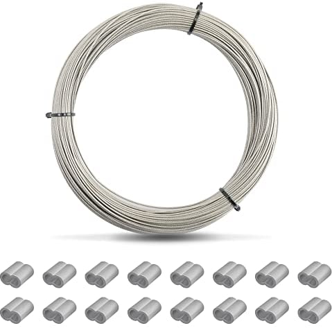 50m cable acier 1mm, âble en acier inoxydable, Bobine de fil de suspension pour cadre, photo,cable metallique, avec 50 manchons de ser
