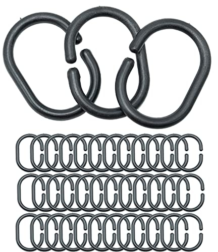 36PCS Shower Curtain Rings, Black C-Shaped Shower Curtain Hooks Bath Curtain Loop Clips Shower Rail Rings for Bathroom Curtain Rod