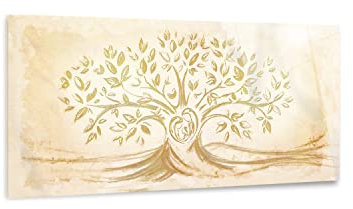 Giallobus - Quadro - 06 - Capezzale Moderno - Sacra Famiglia e Albero della Vita - Gold - Vetro Acrilico - 100x50 - Pronto da Appendere - Quadri Moderni per la casa