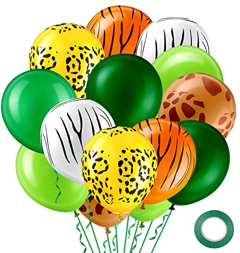 42 Stück Dschungel Luftballons Tier Muster Latexballons 12 Zoll Dschungel Ballons Leoparden Giraffe Zebra Tiger Ballons Safari Party Zubehör zum Kinder Geburtstag Dschungel Party Dekoration
