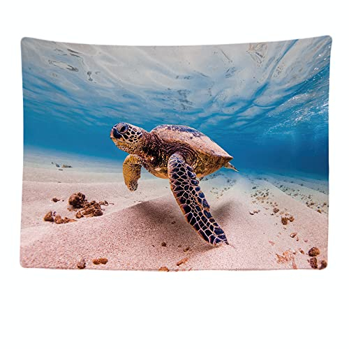 Ulticool - Schildkröte Ozeanmeer Aquarium Insel Strand - Wandteppich - 200x150 cm - Großer Tapisserie - Poster Verzierung - Dekoration - Tapete - Raumteiler Vorhang