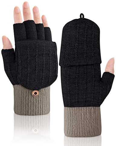 MELLIEX Fingerlose Handschuhe Winter Warme Convertible Thermo Halbfinger Fäustlinge Gestrickte Handschuhe mit Flip Touchscreen Fotografie Sport Handschuhe für Damen und Herren