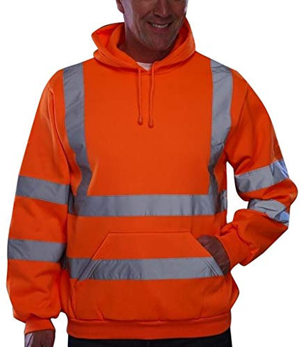 Beokeuioe Herren Warnjacke Reflektierend Hoodie Kapuzen Reißverschluss Verkehr Arbeitsjacke Baustelle Sicherheitsjacke Kapuzenpullover Gelb Orange Grün Warnschutz Mantel