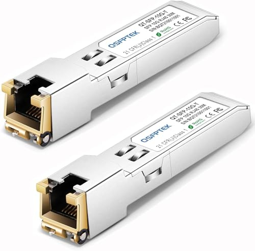 QSFPTEK (2Pack) 10GBASE-T SFP+ RJ45 Modul, up to 30m, 1.25/2.5/5/10G SFP+ RJ45 Kupfer Transceiver GBIC für Cisco SFP-10G-T-S, Ubiquiti UF-RJ45-10G, Mikrotik, D-Link (Unterstützt Mehrere Rate)