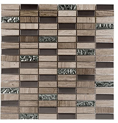 Mosaic Tile Sheet | Rectangle Mosaic Tile | 300 x 300 | Bathroom Kitchen Splashback Wall | Beige Stone