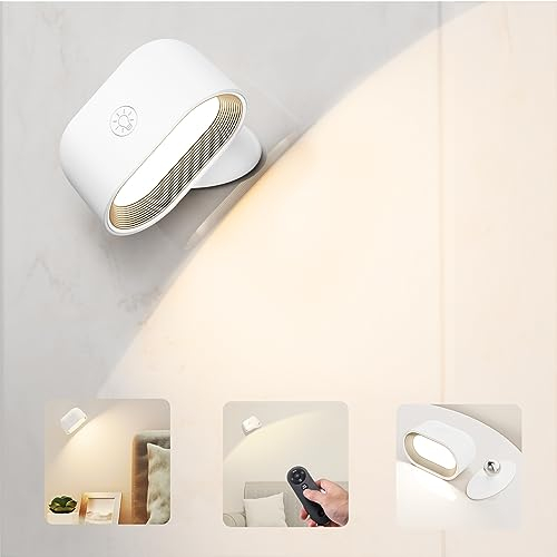 Wandleuchte Innen, Wandlampe Innen Touch Dimmbar 5 Helligkeitsstufen 9 Farben, Wandlampe ohne stromanschluss mit Akku & Fernbedienung 360°drehbare für Wohnzimmer Schlafzimmer Kabellose Wandleuchte