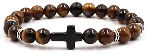 Musihy Perlenarmband Tigerauge, Bracelet Beads Kreuzen Beads Armband Umfang 19CM