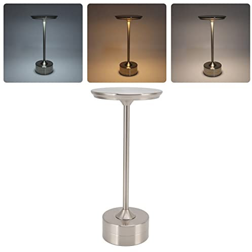 Kabellose Tischlampe, Verstellbare Schreibtischlampe, Tragbare USB C Farb LED Nachttischlampe Aus Metall mit Eingebauter 2000 mAh Lithiumbatterie, Touch Steuerung für Schlafzimmer/Essen(Silber)
