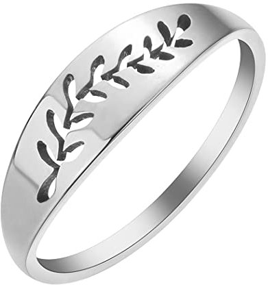 LUTAKU Woodland Fern Leaf Rings for Women Girls, Stainless Steel Midi Plants Leave Ring Nature Leaf Lover Jewelry Gift (silver)