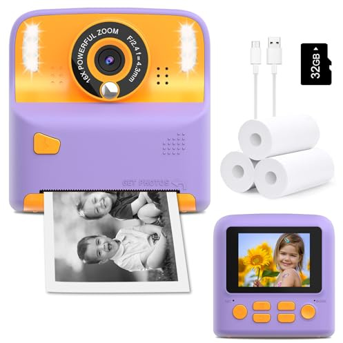 Amzelas Fotocamera a stampa istantanea per bambini, regalo di compleanno di Natale per ragazze e ragazzi, con stampa a inchiostro zero, fotocamere digitali, giocattoli portatili per bambini dai 3 ai