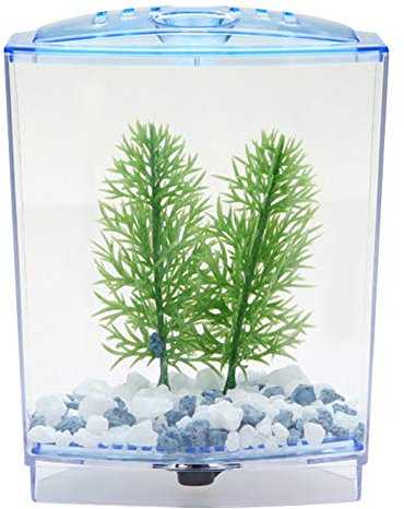 Qcwwy Kleines Betta-Aquarium, Transparentes Acryl, Explosionsgeschützt, Tragbares Miniatur-Aquarium, Betta-Aquarium, Tropischer Süßwasser-Handy-Pad-Halter, Korb für Hydrokulturpflanzen