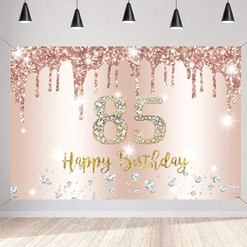 85. Geburtstag Deko Frauen, Roségold Glitzerflecken Stoff Schild Plakat, 85. Geburtstag Hintergrund Banner Frau 85 Geburtstagsfeier Deko