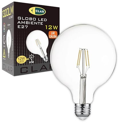 CLAR - Ampoule Globe E27 LED, Ampoule Filament, Grosse Ampoule E27, Ampoule Filament E27 Vintage, Grosse Ampoule, Ampoule E27 Vintage, Grosse Ampoule LED, Ampoule Globe E27, 12W (Pack 1)