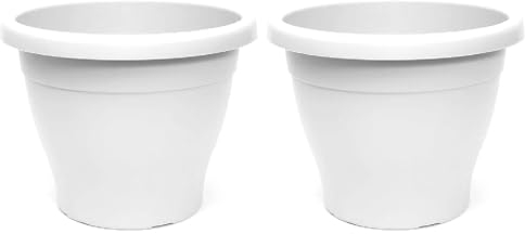 AC - Pack de 2 Macetas Mediterráneas - Plástico Resistente - Ideal para el Hogar, Plantas, Jardín, Decoración. - Cuidado de Plantas - Forma Redonda - 30 cm - Color Blanco