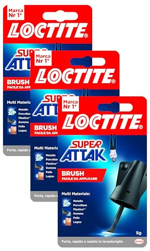 Loctite Super Attak Brush, Colla Liquida Trasparente con pennello, Super colla per applicazioni precise, Colla per legno, gomma, metallo, ceramica, legno, cuoio e pelle, 1x5g (Confezione da 3)