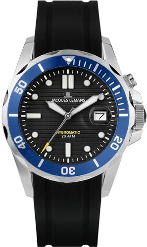 JACQUES LEMANS Herrenuhr Hybromatic Silikonband massiv Edelstahl 1-2170D