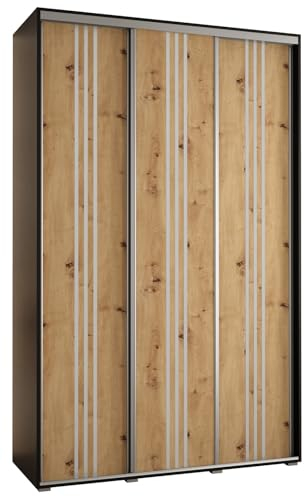 MEBLE KRYSPOL Davos 6 130 Schlafzimmerschrank mit Zwei Schiebetüren - Moderner Kleiderschrank mit Kleiderstange und Regalen - 235,2x130x45 cm - Schwarz Artisan Silber