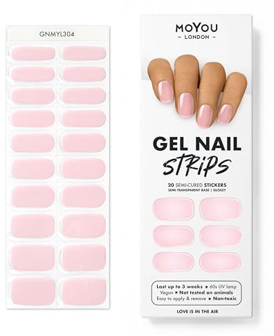 MOYOU LONDON Semi Cured Gel Nail Strips - 20 Pcs. Nail Wraps for Salon-Quality Manicure - Works with Any UV Lamp - Easy to Apply, Trim, & Remove Gel Stickers