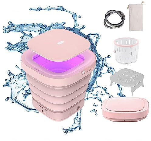Juego de Lavadora y Secadora portátil con Secado a 60/80 ℃ y UV, Mini Lavadora portátil 350 PRM, Secado por Centrifugado, Rueda Ondulada 4D para apartamento, lavandería, Camping, v