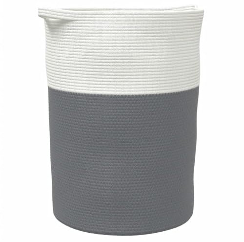 vidaXL Aufbewahrungskorb, Wäschekorb Geflochten Faltbar, Rund Flechtkorb Korb mit Griffen, Wäschesammler Spielzeugkorb, Grau Weiß Ø49x65cm Baumwolle
